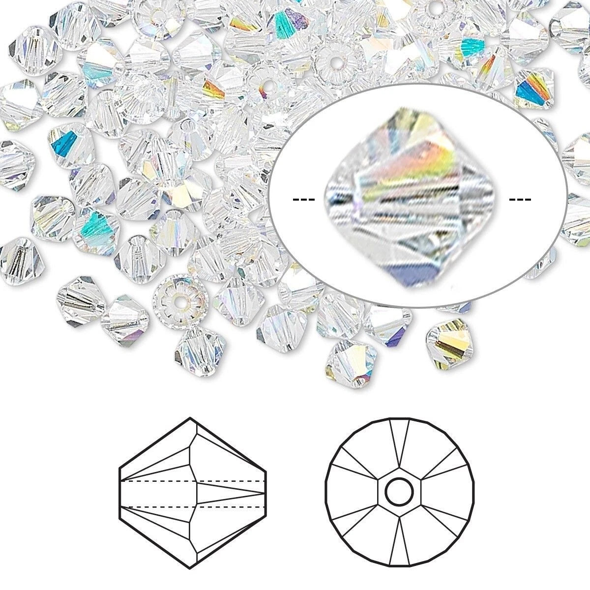 Swarovski Crystal AB 5328 Xilion Bicone Beads, 4mm - 48 or 144 pcs