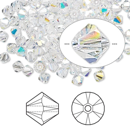 Swarovski Crystal AB 5328 Xilion Bicone Beads, 4mm - 48 or 144 pcs