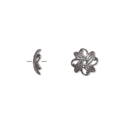 Gunmetal Plated Brass Leaf Bead Caps, 10x3mm, 100 pcs