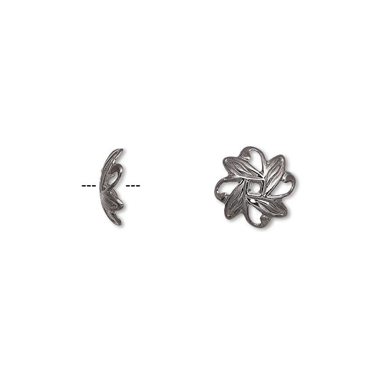 Gunmetal Plated Brass Leaf Bead Caps, 10x3mm, 100 pcs