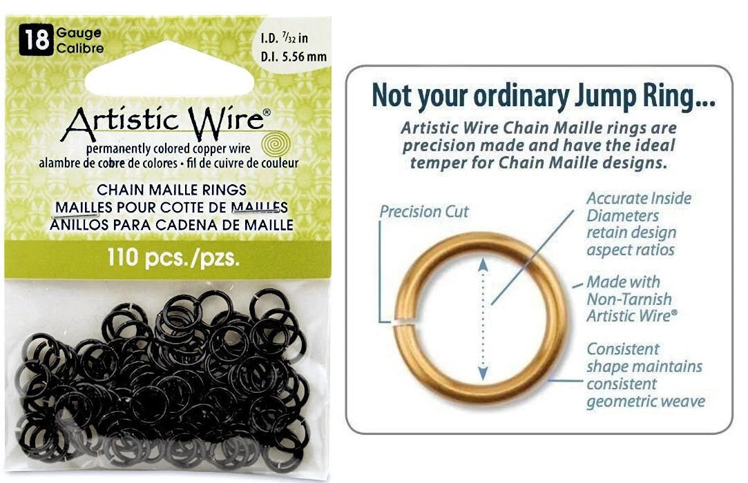 Beadalon Black Artistic Wire Chain Maille Jump Rings, 18 Gauge, 5.56mm ID, 110 pcs