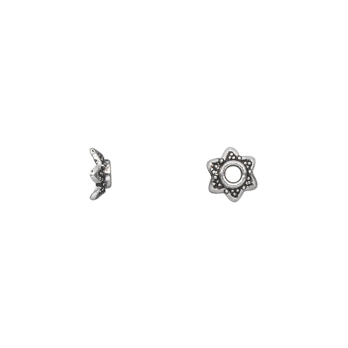 Antiqued Silver Pewter Star Flower Bead Caps, 7x3mm, fits 6-8mm beads, 100 pcs