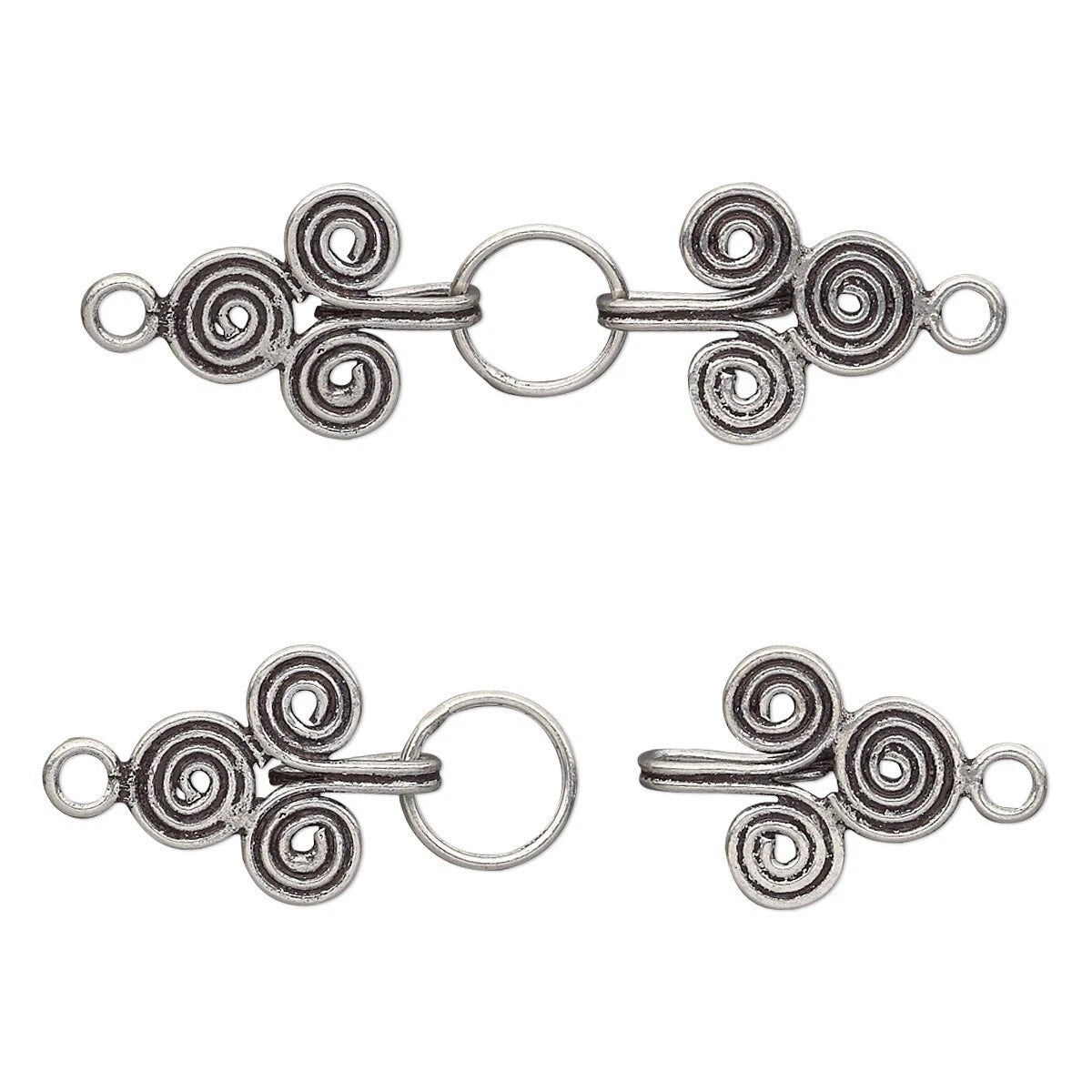 Antiqued Sterling Silver Spiral Hook & Eye Clasps, 38x11mm - 2 sets