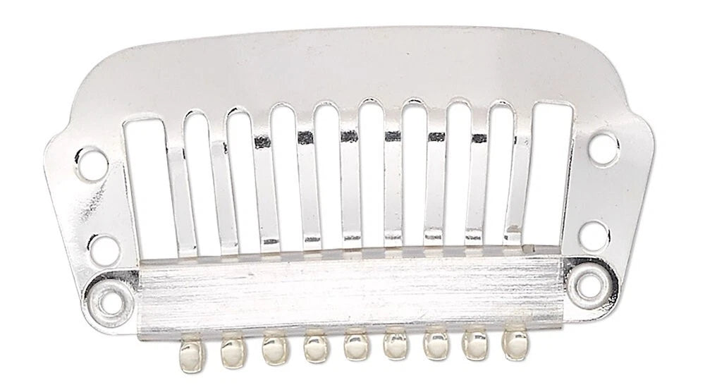 Silver Plated Stainless Steel Hair Combs with 4 Pre-Drilled Holes, 32x12mm, 12 pcs