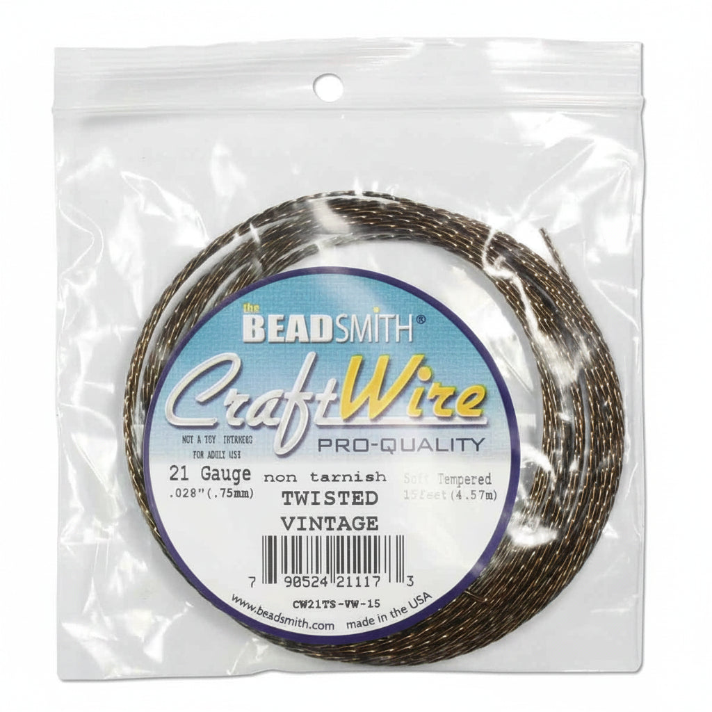 Beadsmith Vintage Bronze Twisted Square Wrapping Wire, 21 Gauge (1.02mm), 15 ft