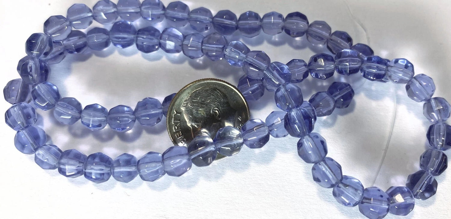 Violet Purple Blue Tumbled Faceted Glass Beads, 6mm, 1 Strand (approx. 67)