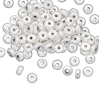 Silver Plated Brass Corrugated Rondelle Beads, 4.5x2.5mm, 100 pcs