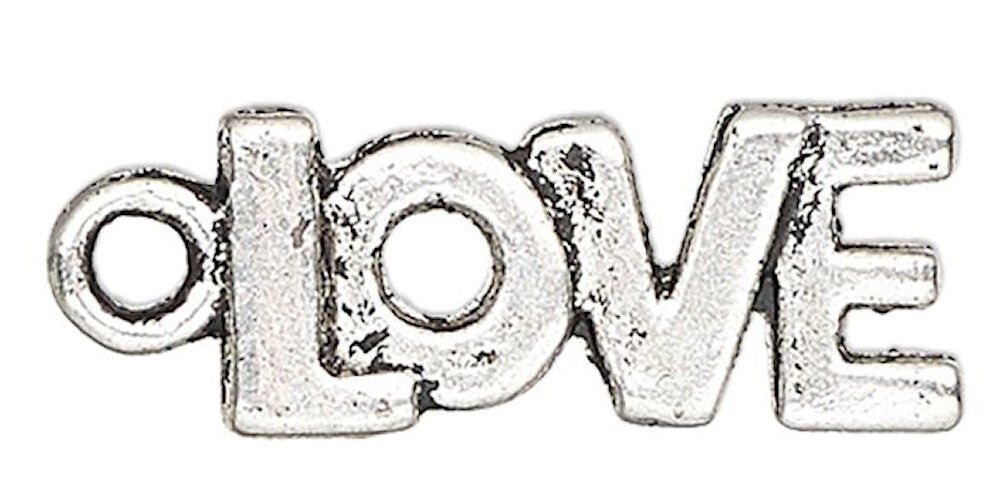 Antiqued Silver Pewter "Love" Word Charms, 17x8mm, 20 pcs