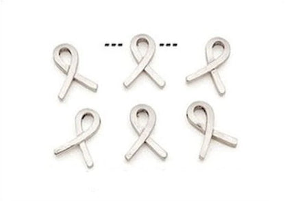 Silver Plated Pewter Awareness Ribbon Beads, 11x15mm, 6 pcs