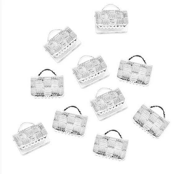 Silver Plated Brass Flat Ribbon Pinch Crimp Ends, 8mm, 12 pcs