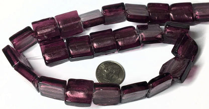 Lampwork Glass Amethyst Purple Silver Foil 15x15mm Square Beads, 24 pcs