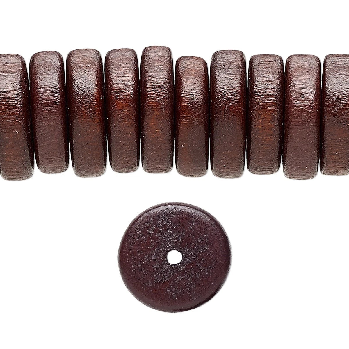 Dark Chocolate Brown Wood Rondelle Disc Beads, 15x4mm - Approx. 45 pcs