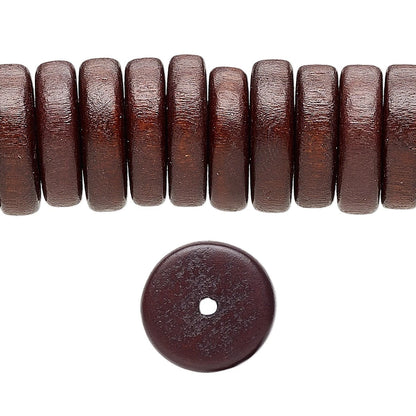 Dark Chocolate Brown Wood Rondelle Disc Beads, 15x4mm - Approx. 45 pcs
