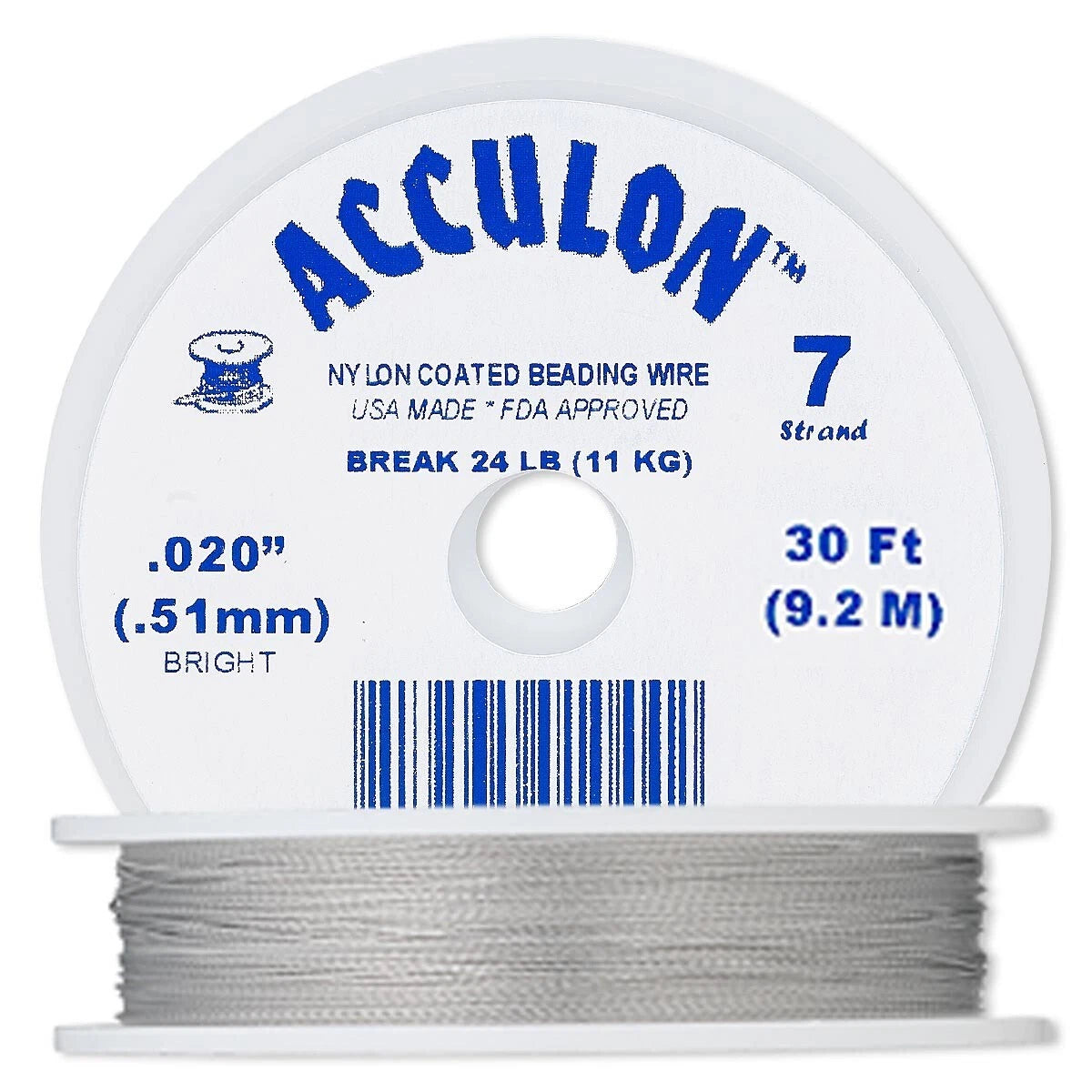 Acculon Clear Nylon-Coated Beading Wire 0.020" 7-Strand - 30 ft Spool