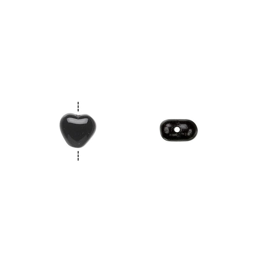 Czech Opaque Jet Black Pressed Glass Heart Beads, 6mm, 1 Strand (approx. 67)