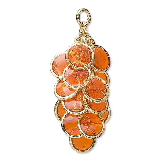 Gold Plated Epoxy Orange Cluster Drop Charms - 4 Clusters (60 charms)