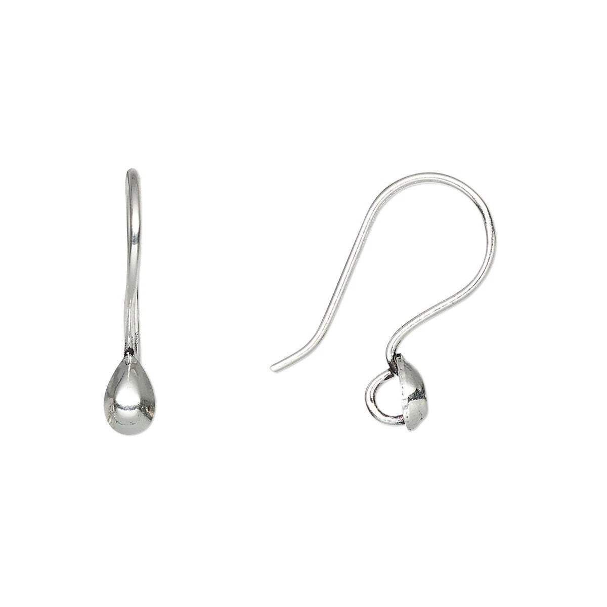 Silver Plated Copper Fishhook Ear Wires with Teardrop Half Ball, 12x18.5mm, 10 Pairs