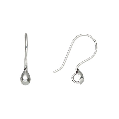 Silver Plated Copper Fishhook Ear Wires with Teardrop Half Ball, 12x18.5mm, 10 Pairs