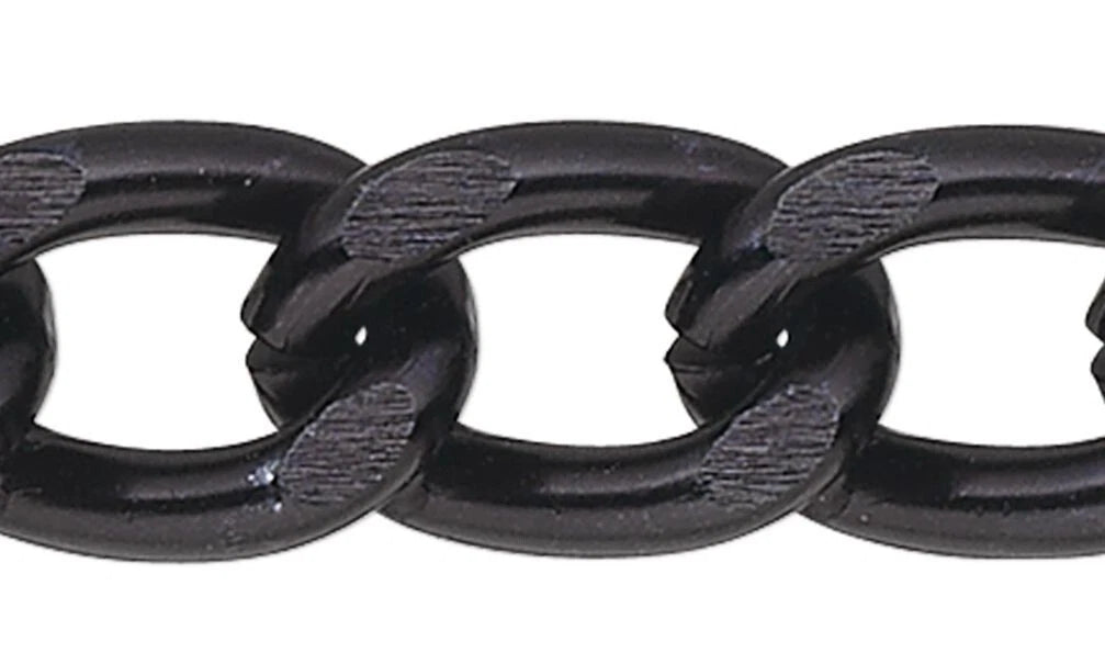 Black Anodized Aluminum Cable Chain, 11x7mm Links - 5 Feet
