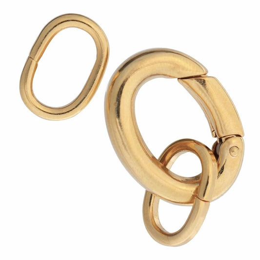 Clasp, 2 Large Gold Plated 20x16mm Self Closing Hinged Bail with Oval Jump Rings