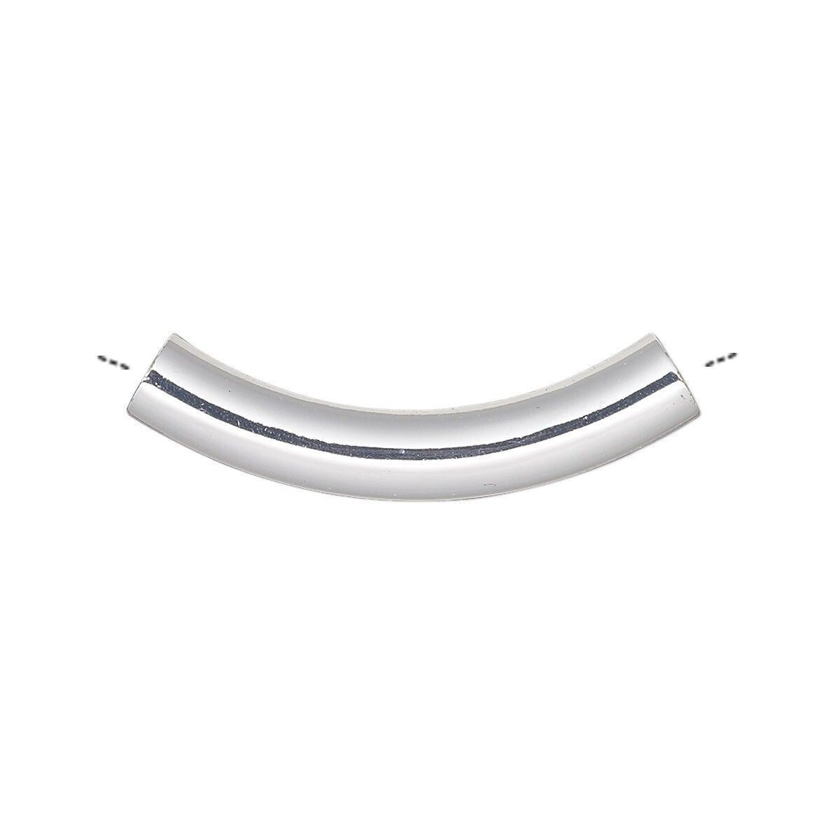 Silver Plated Brass Curved Tube Noodle Beads 30x5mm, 100 pcs
