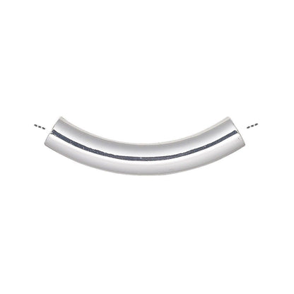 Silver Plated Brass Curved Tube Noodle Beads 30x5mm, 100 pcs