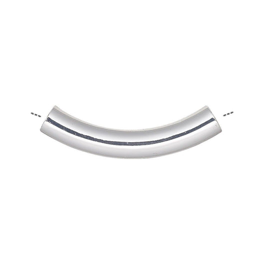 Silver Plated Brass Curved Tube Noodle Beads 30x5mm, 100 pcs