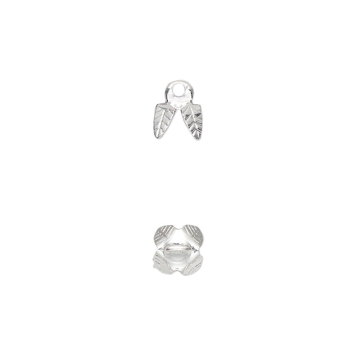 Silver Plated Brass Leaf Prong Bell Bead Caps, 6x5mm