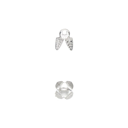 Silver Plated Brass Leaf Prong Bell Bead Caps, 6x5mm