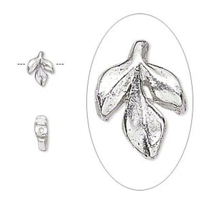 Matte Silver Plated Pewter Double-Sided Leaf Beads, 8x5mm, 24 pcs