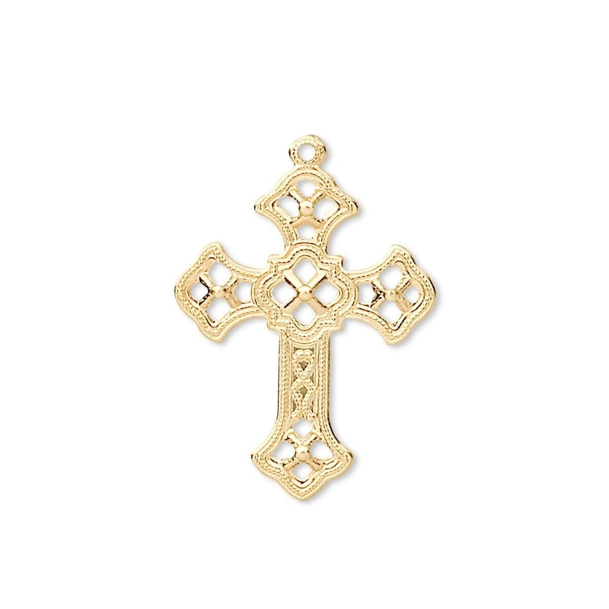 Gold Plated Brass Filigree Cross Drop Charms 24x18mm – 50 pcs