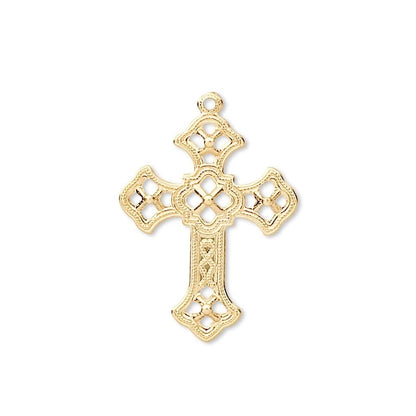 Gold Plated Brass Filigree Cross Drop Charms 24x18mm – 50 pcs