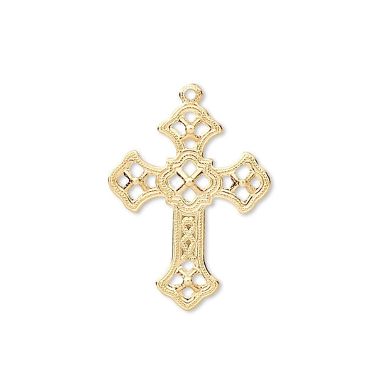 Gold Plated Brass Filigree Cross Drop Charms 24x18mm – 50 pcs