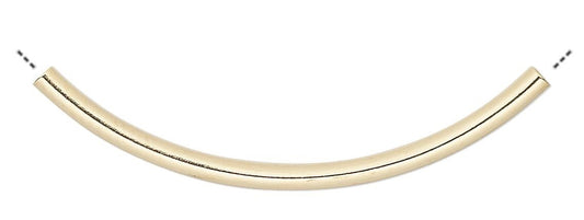 Gold Plated Brass Curved Tube Noodle Beads 38x2mm 1–1.2mm Hole (100 pc)
