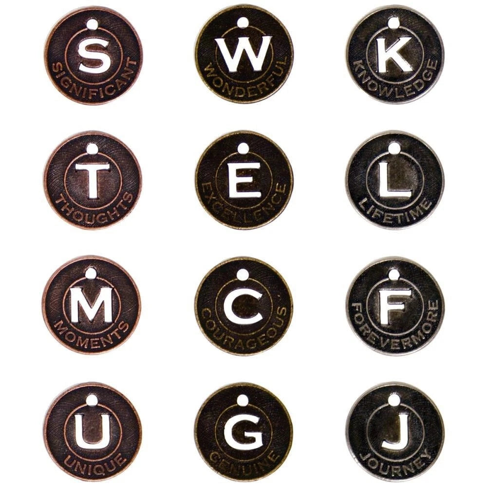 Tim Holtz Muse Word Token Charms, 22mm Mixed Metals - 12 pcs