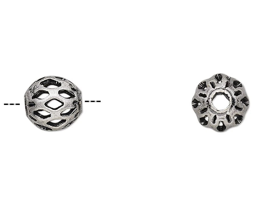 Antiqued Silver Plated Brass Cut-Out Round Spacer Beads, 4mm, 100 pcs