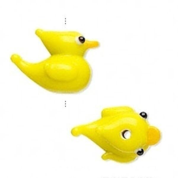 Lampwork Glass Yellow 3D Duck 16x15mm Beads, 4 pcs