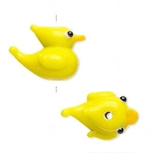 Lampwork Glass Yellow 3D Duck 16x15mm Beads, 4 pcs