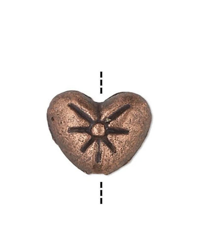 Antiqued Copper Plated Pewter Double Sided Heart Beads, 8x6mm, 50 pcs