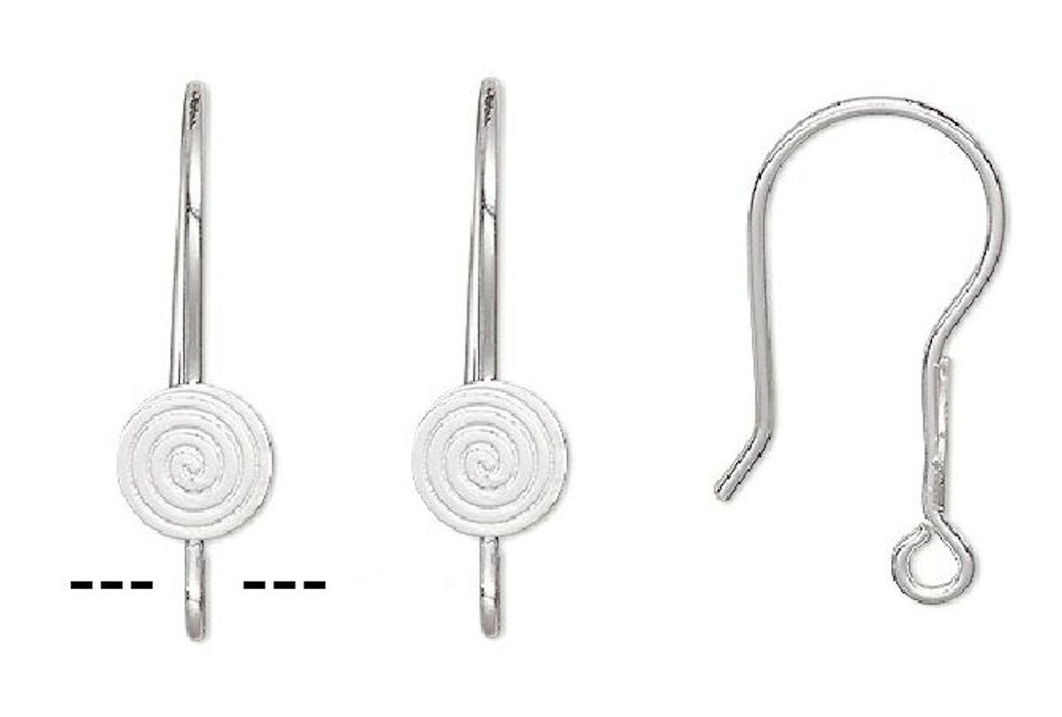 Silver Plated Stainless Steel 21mm Fishhook Ear Wires with 6mm Spiral 21 Gauge (100 pc)