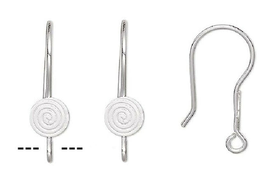 Silver Plated Stainless Steel 21mm Fishhook Ear Wires with 6mm Spiral 21 Gauge (100 pc)