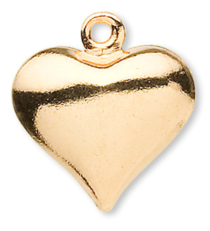Puffy Heart Charms, Brass — Gold or Silver Plated