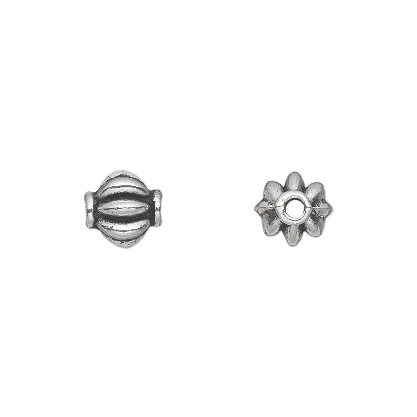Antiqued Silver Plated Pewter 8mm Corrugated Melon Beads, 50 pcs
