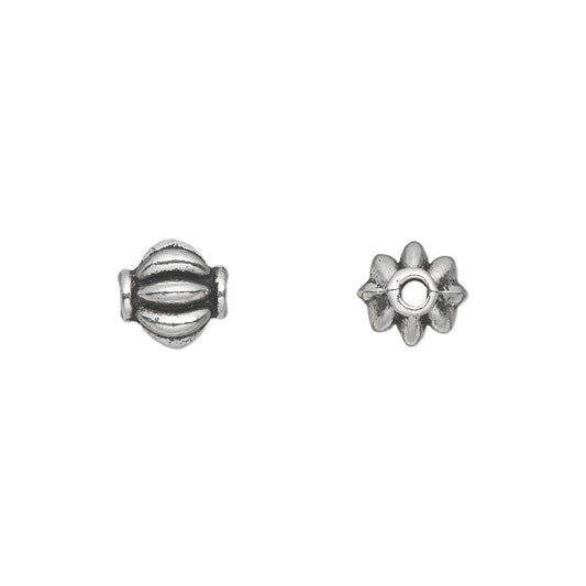 Antiqued Silver Plated Pewter 8mm Corrugated Melon Beads, 50 pcs