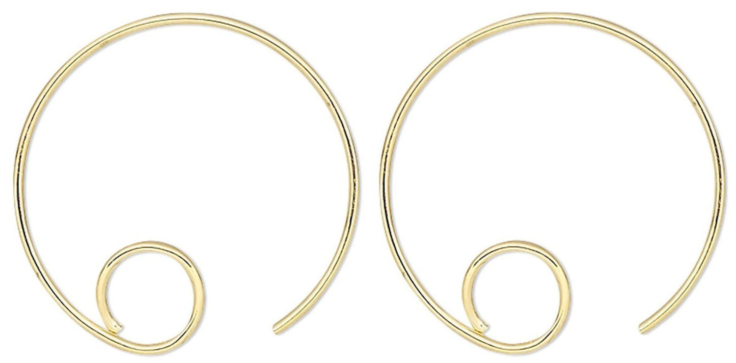 Gold Plated Brass Beading Hoop Ear Wires 16mm 22 Gauge 5mm Open Loop (10 pc)