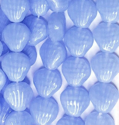 Czech Pressed Glass Opaque Light Blue Coral Sea Shell Beads, 9x9mm, 1 Strand (approx. 25)