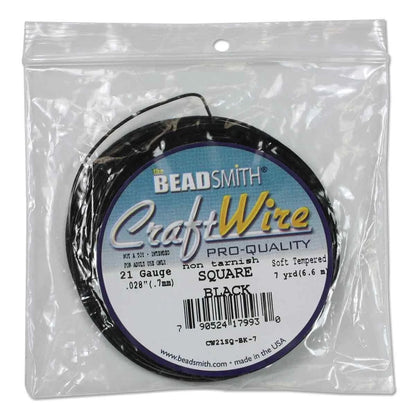 Beadsmith Black Square Wrapping Wire, 21 Gauge (1.02mm), 7 yd