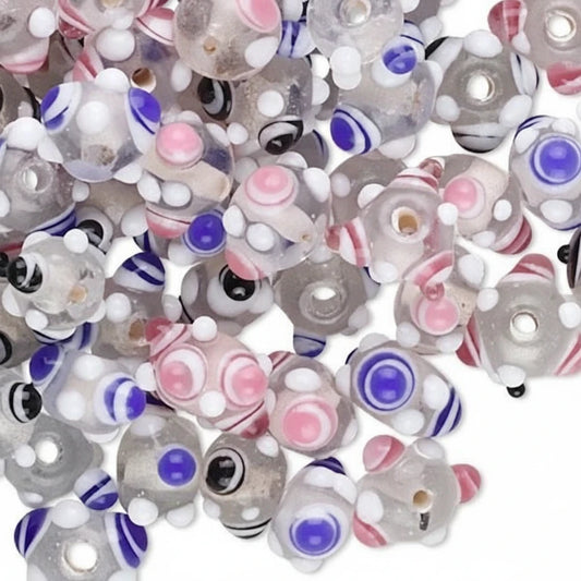 Lampwork Glass Textured Clear Rondelle Bead Mix, 6mm, 50g
