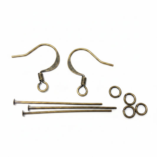 Antiqued Gold Earring Finding Kit, 60 pcs (Makes 6 Pairs)