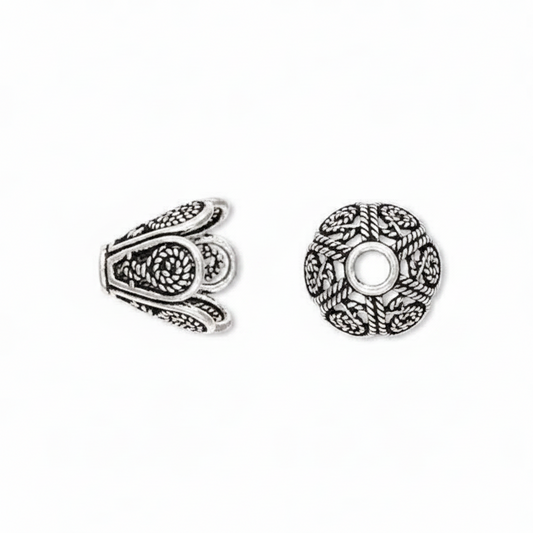 Sterling Silver Flower Bead Cap, Antiqued, 10x11mm, 1 pc